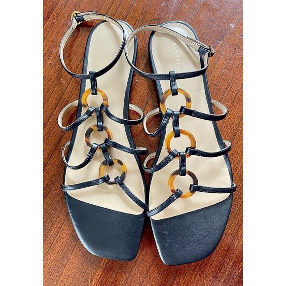 Ann Taylor Aaliyah Tortoiseshell Print Ring Leather Flat Sandals Size 9.5 - Picture 3 of 7